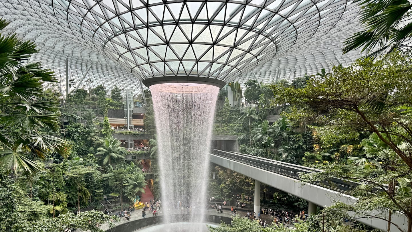 The Rain Vortex, the world’s tallest indoor waterfall, is seven stories high. It's part of the Jewel at Singapore Changi Airport.