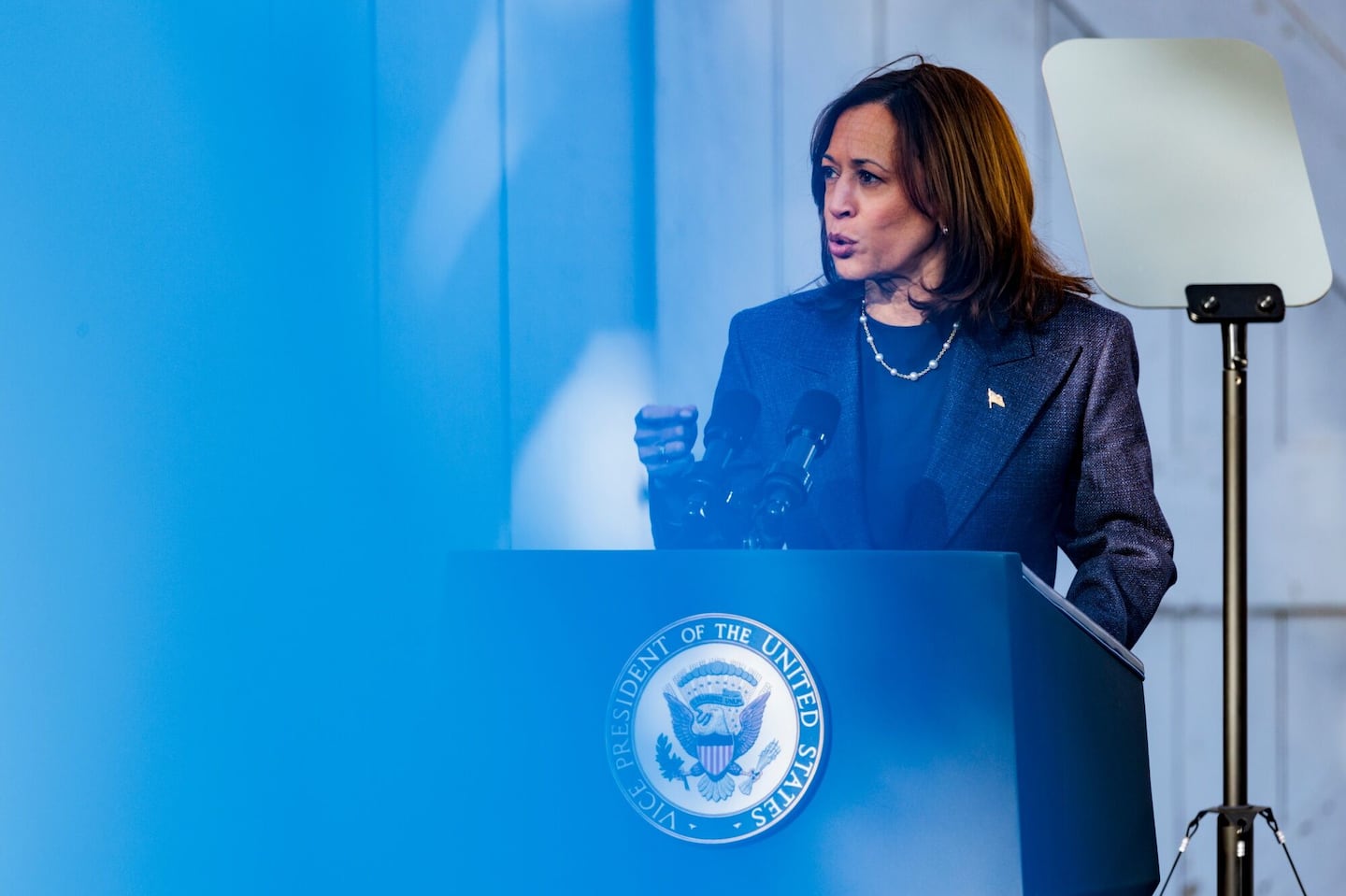 Vice President Kamala Harris during a campaign event at Washington Crossing Historic Park in Washington Crossing, Penn. on Wednesday, Oct. 16, 2024.