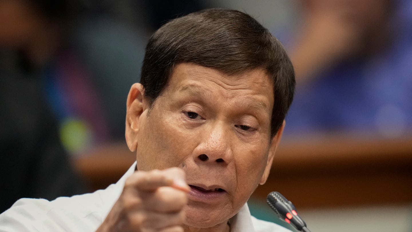 Former Philippine president Rodrigo Duterte speaks during a senate inquiry on the so-called war on drugs during his administration at the Philippine Senate, Oct. 28, in Manila, Philippines.