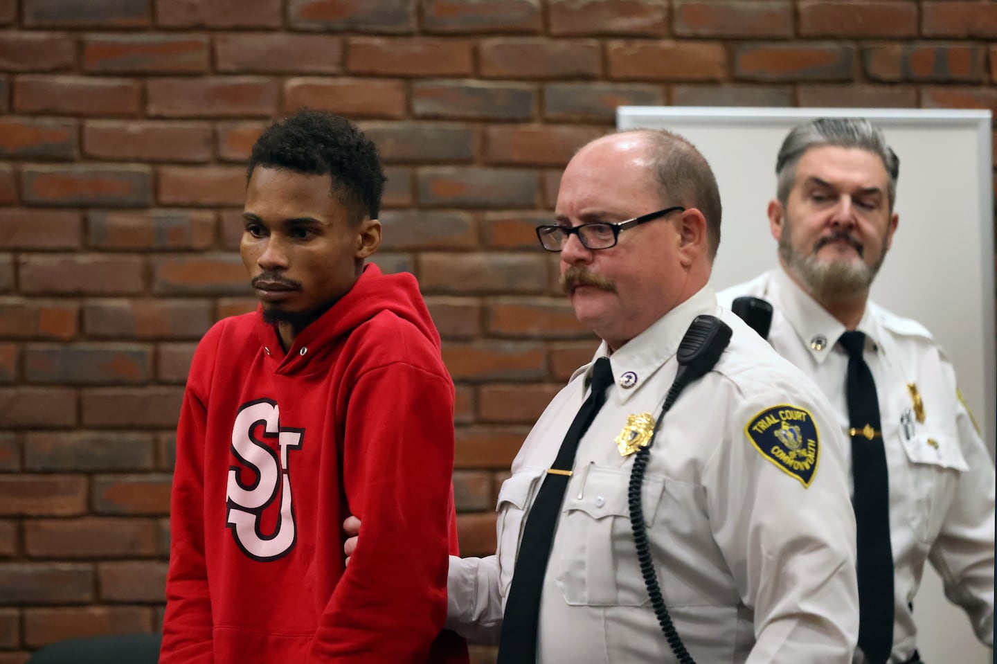 Cory Alvarez shown at a detention hearing in Hingham District Court on March 22, 2024.