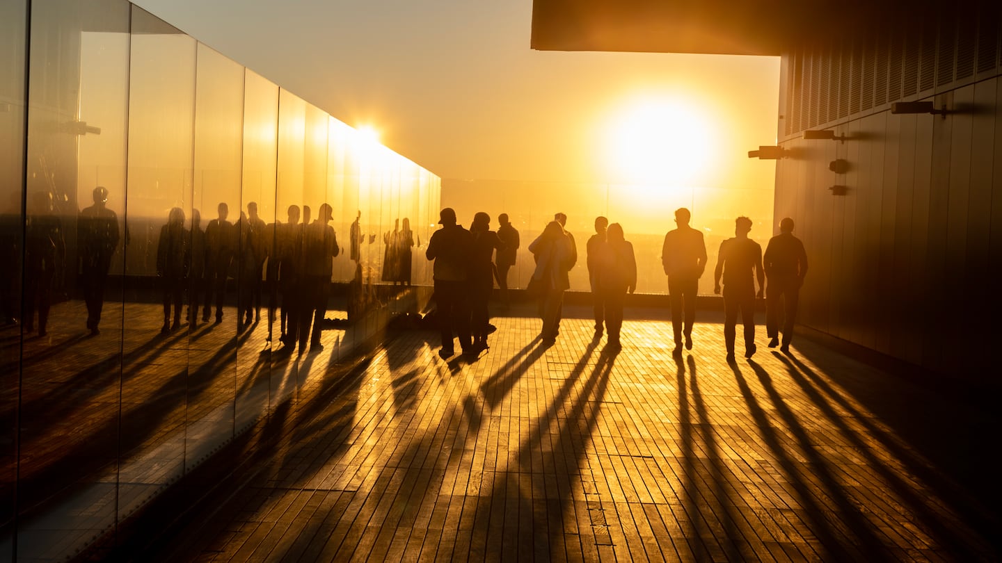 The scene on the open air 51st floor of the Prudential Building's 360-degree observation deck.