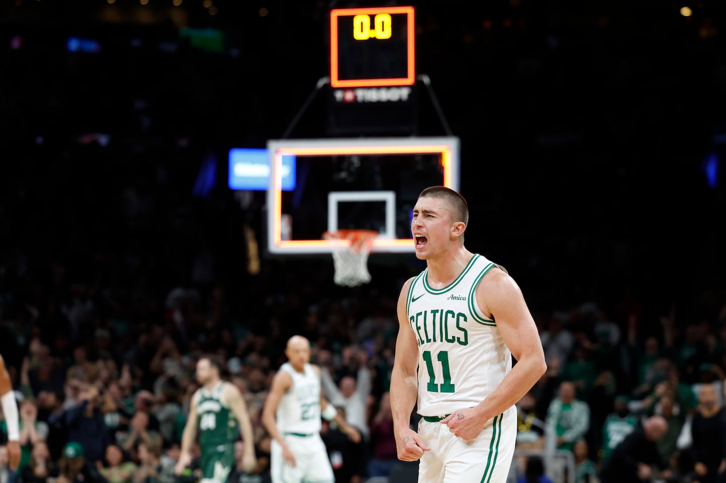 Payton Pritchard scored 28 points in 28 minutes, draining eight 3-pointers in Boston's win over Milwaukee on Monday.