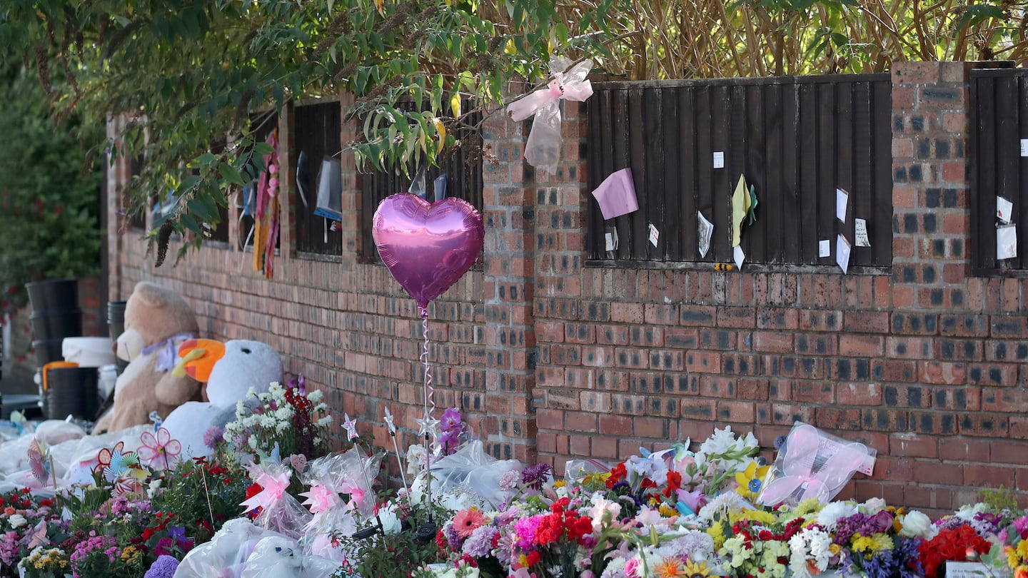 Floral tributes were left at the site in Southport, England, in August, after three girls were killed in a stabbing there.