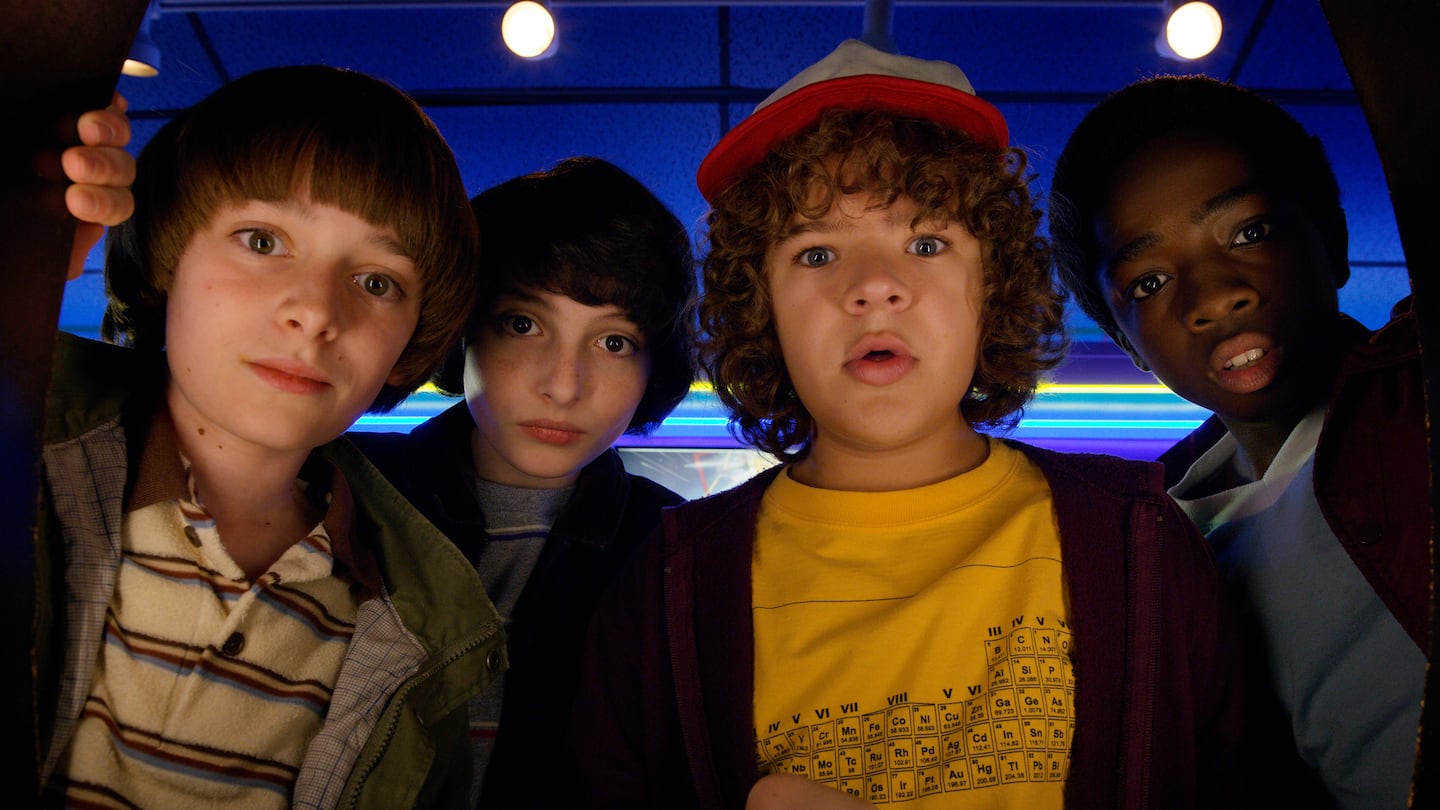 From left: Noah Schnapp, Finn Wolfhard, Gaten Matarazzo, and Caleb Mclaughlin in a scene from "Stranger Things."