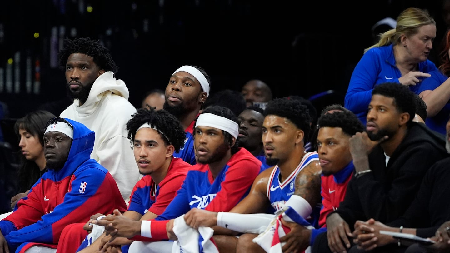 Joel Embiid (top left) and Paul George (bottom right) will once again fail to make their season debut for the 76ers, as the star pair will miss their fourth straight game Wednesday against Detroit due to knee issues. 