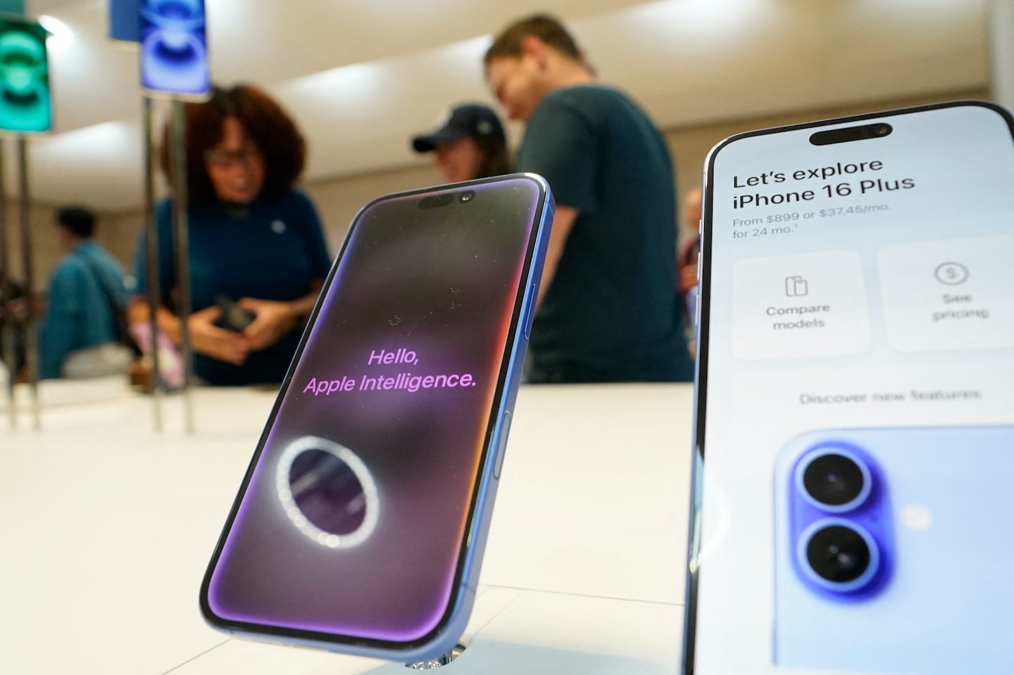 The Apple iPhone 16 on display during the launch on Sept. 20 at the Apple Store in New York.