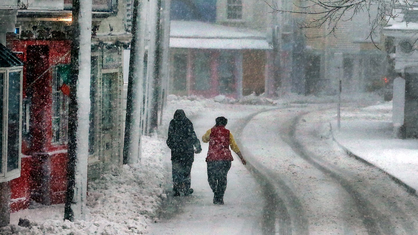 Heavy snow and wind along a deserted Commercial Street in Provincetown on Feb. 13.