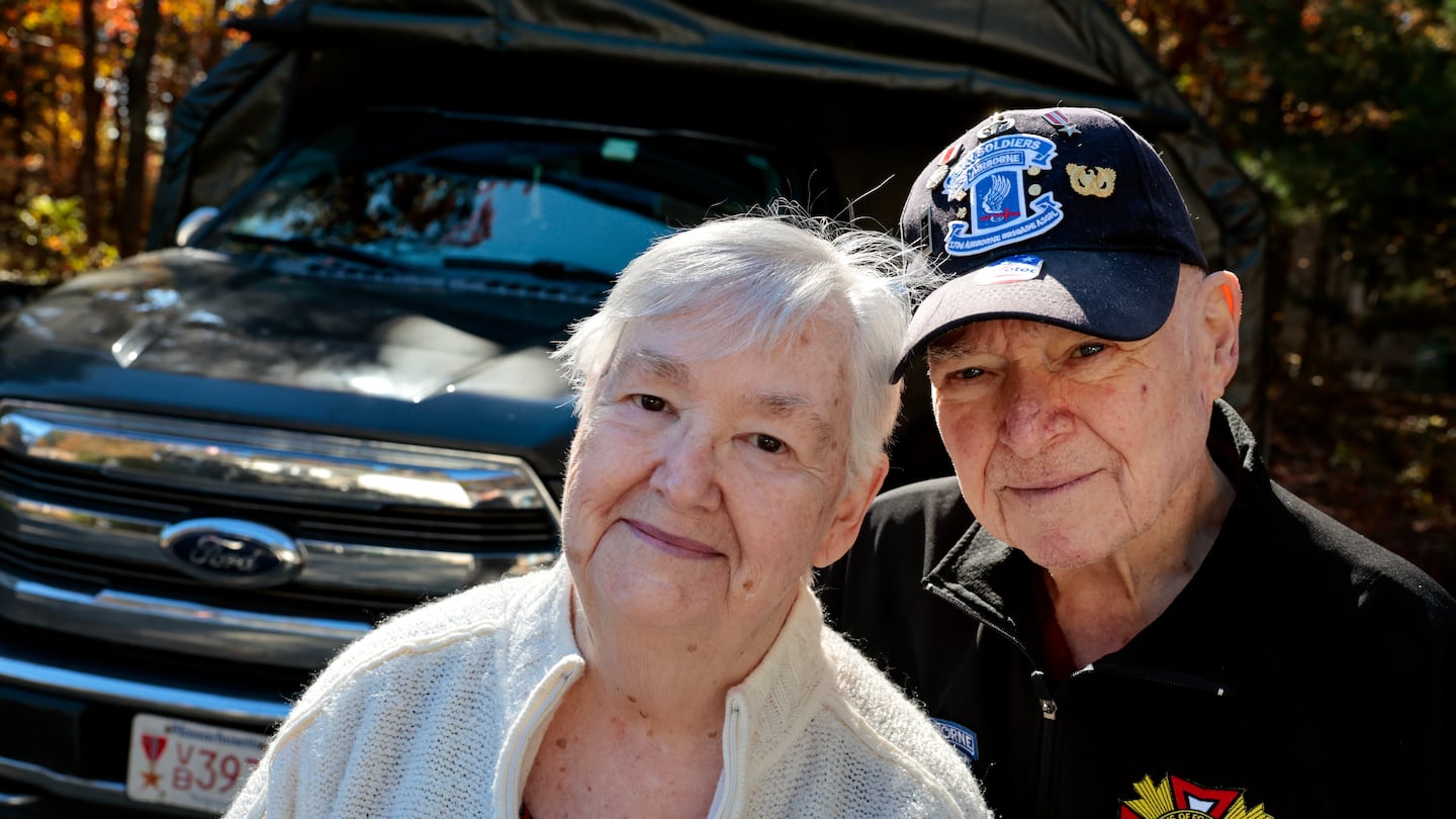 David Hosford with his wife, Diana, and his beloved 2016 Ford F-150 Lariat truck at their home in Plymouth on Friday.