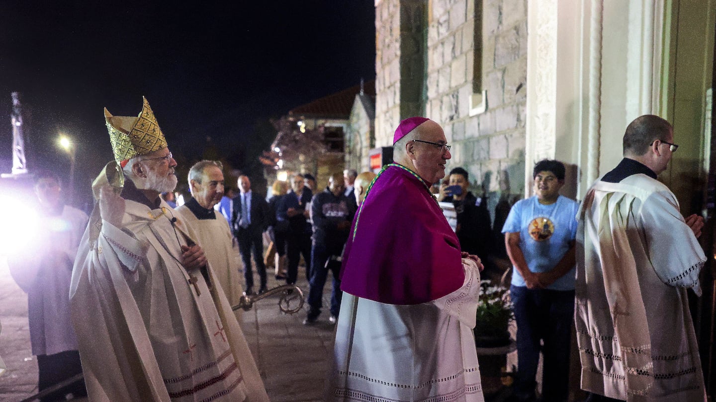 Cardinal Seán P. O’Malley and Archbishop-Designate Richard G. Henning during a processional the Wednesday evening prayer service at St. Anthony of Padua Parish before Thursday’s installation Mass in Boston.