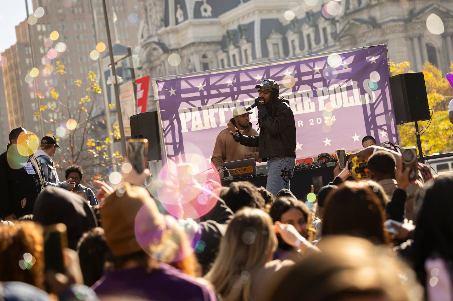 Quavo performed at a Party to the Polls Purple Tour event in Philadelphia's Love Park on Tuesday before leading a march to the polling location across the street.