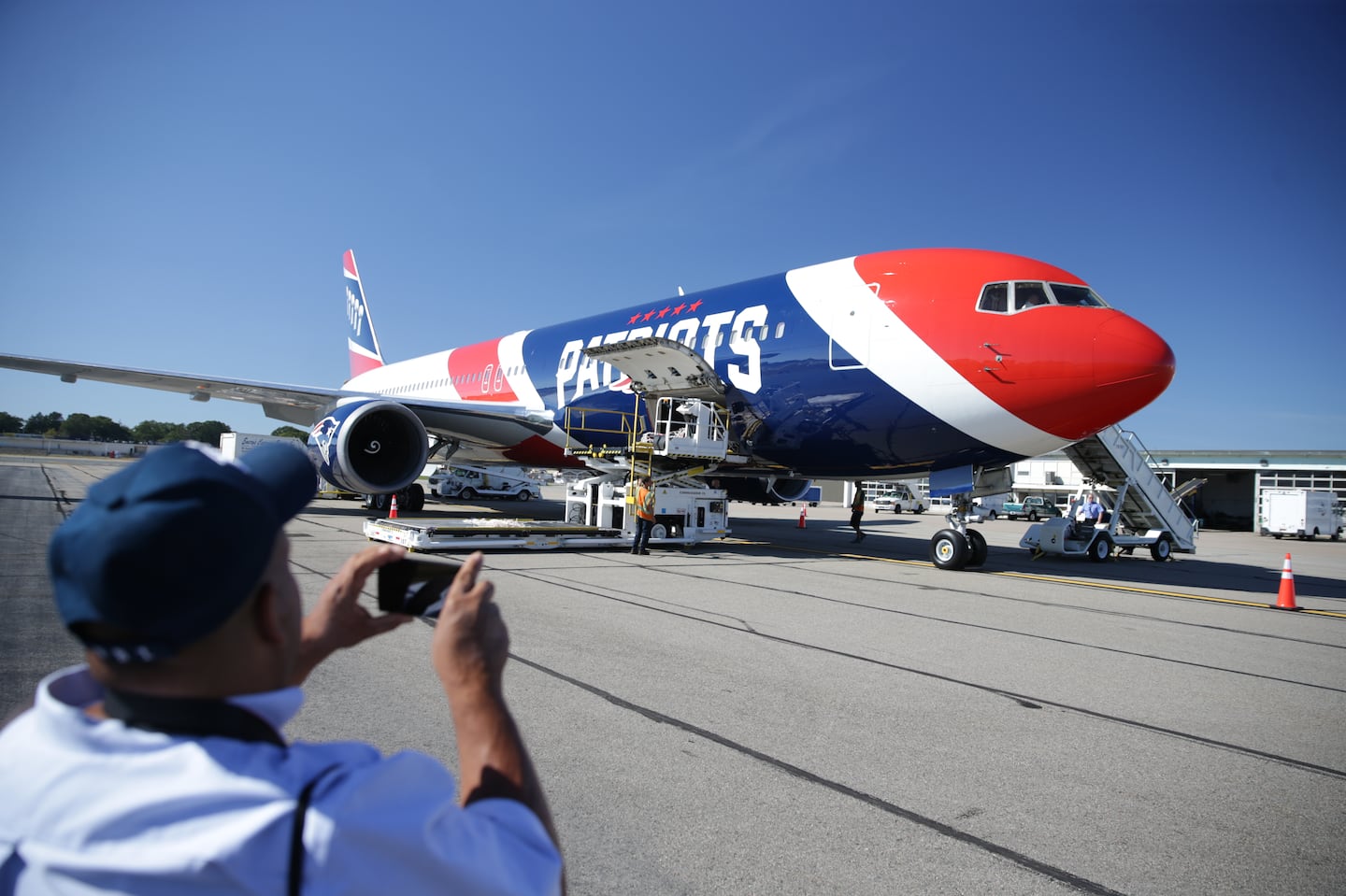 One of the New England Patriots' two planes in 2017. The Los Angeles Dodgers chartered one of the planes to fly back to California on Thursday, hours after defeating the New York Yankees for their eighth World Series title.