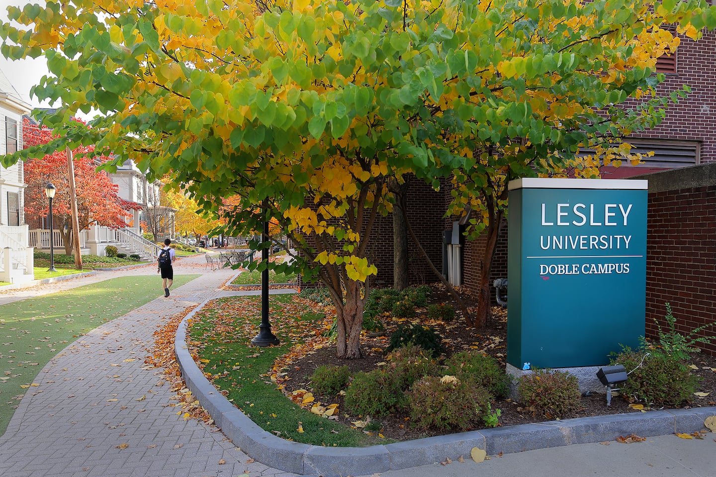 Lesley University’s Doble Campus in Cambridge. Administrators at Lesley said it is on track to reverse from its financial woes. Staff and students say it’s happening at their expense.