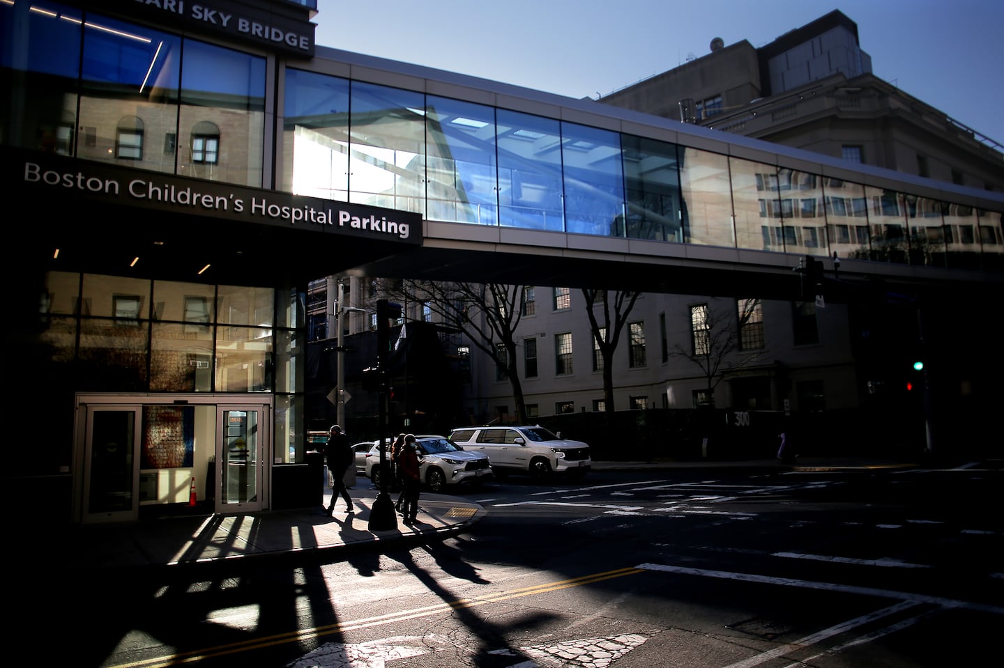 The Fazzalari Sky Bridge over Longwood Avenue connects Boston Children's Hospital with a parking garage.