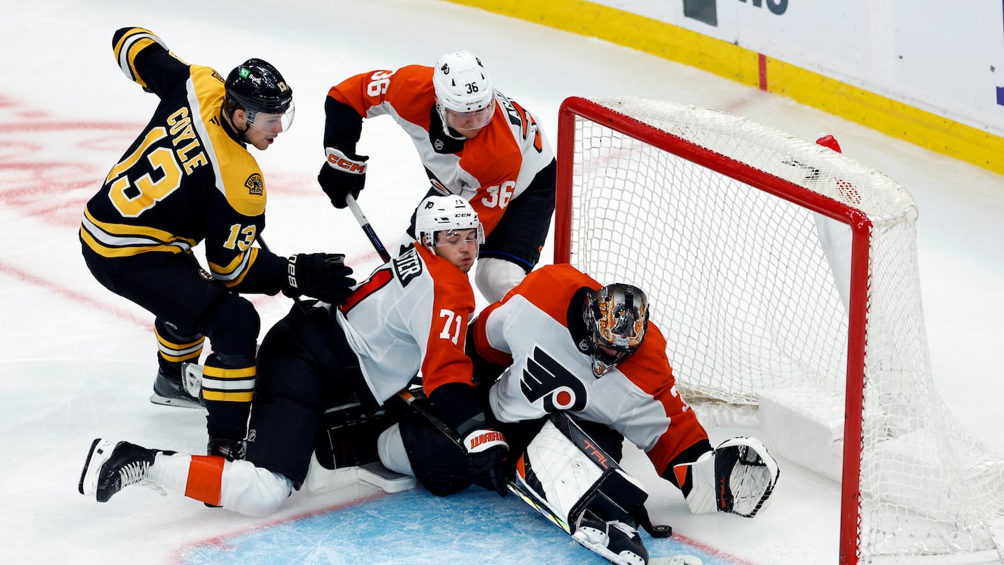 Flyers goaltender Samuel Ersson blanked the Bruins in their meeting earlier this week.