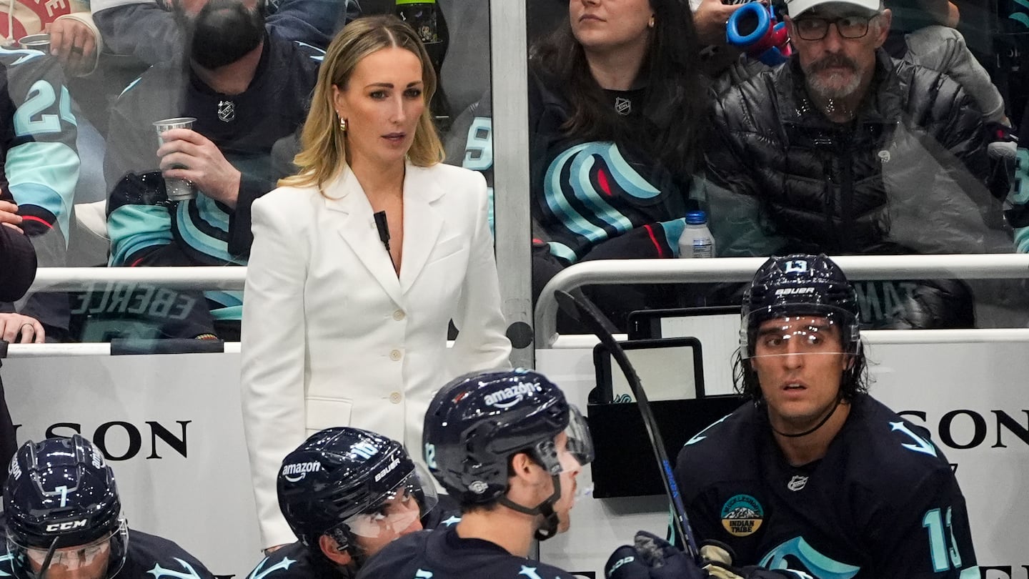 Kraken assistant coach Jessica Campbell was promoted this summer after two seasons as an assistant with AHL Coachella Valley.