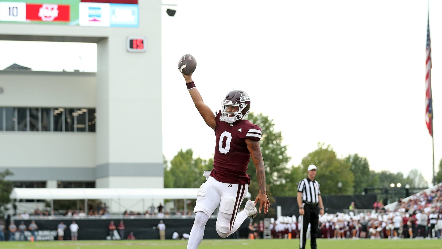 Mississippi State quarterback Michael Van Buren Jr. ran for two touchdowns in the first half against UMass.