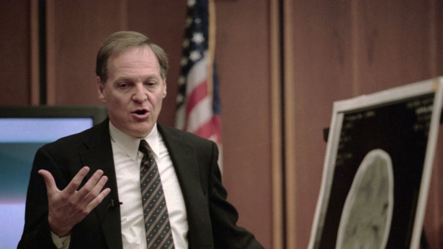 Dr. Newberger, then a pediatrician and head of the Child Protection Unit at Boston Children's Hospital, testified in front of a medical display in the 1997 murder trial of former au pair Louise Woodward.