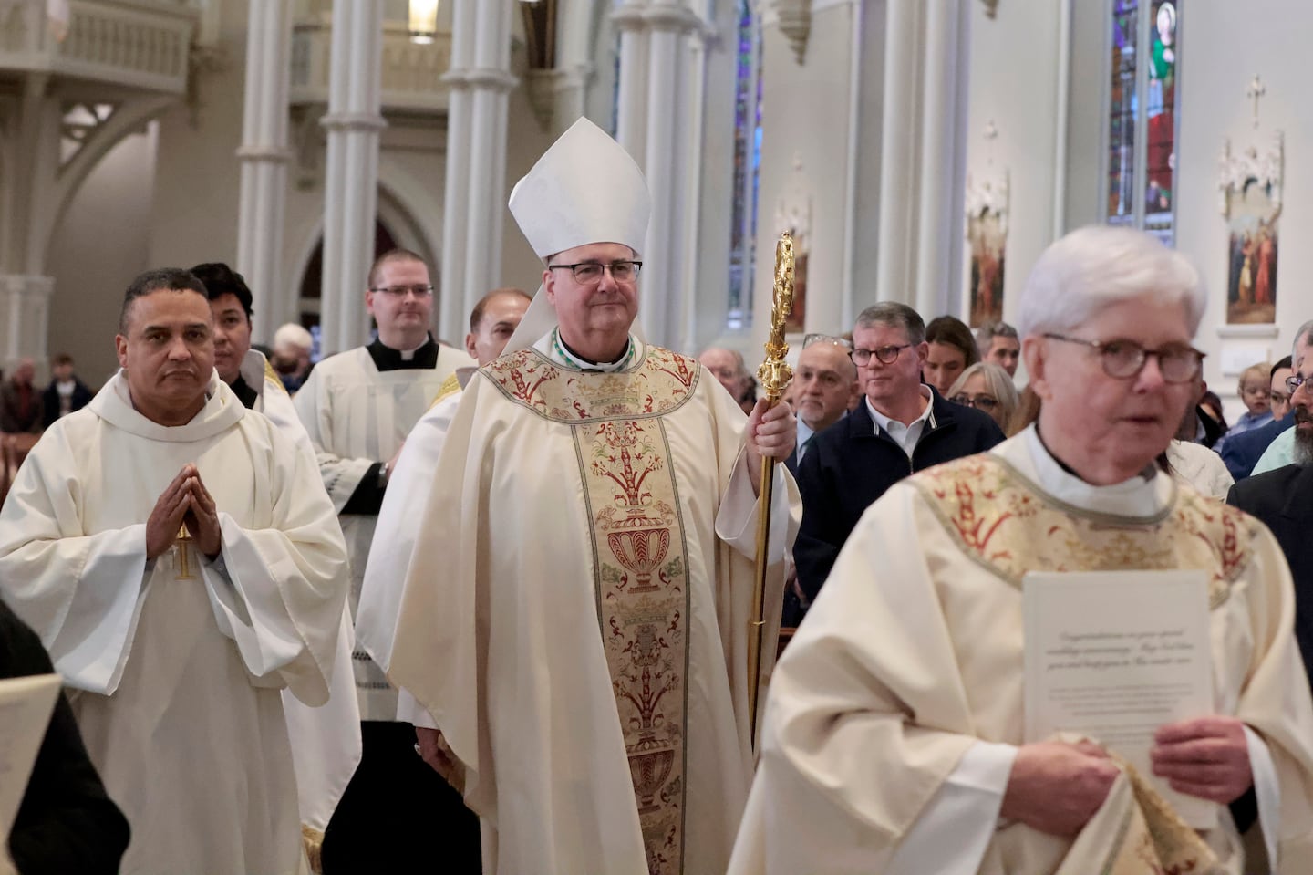 Archbishop Richard Henning celebrated the annual wedding anniversary Mass at the Cathedral of the Holy Cross, honoring 10, 25, and 50 years of marriage.