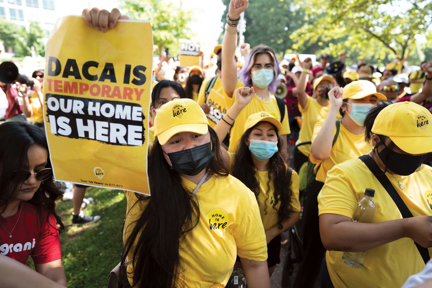 Susana Lujano, left, a dreamer from Mexico who lived in Houston, joined other activists to rally in support of the Deferred Action for Childhood Arrivals program, in Washington on June 15, 2022.