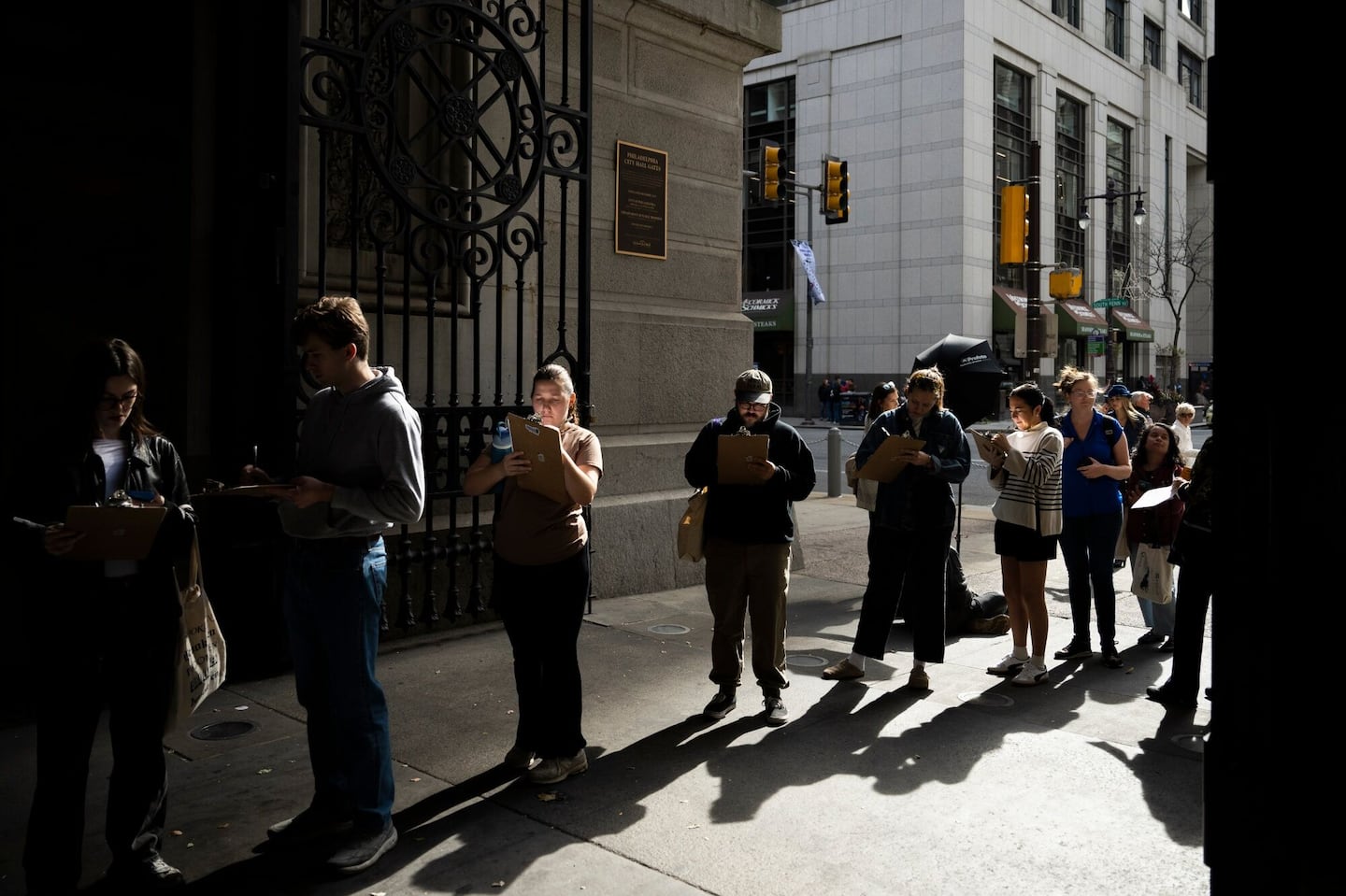 Voters waited in line to cast their ballots at City Hall in Philadelphia on Oct. 26.