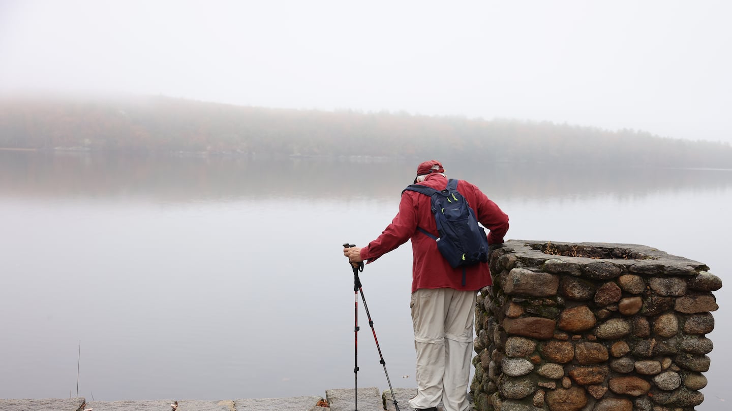 Paul Cully checked out the view as he hiked at the Massabesic Audubon Center in Auburn, N.H.