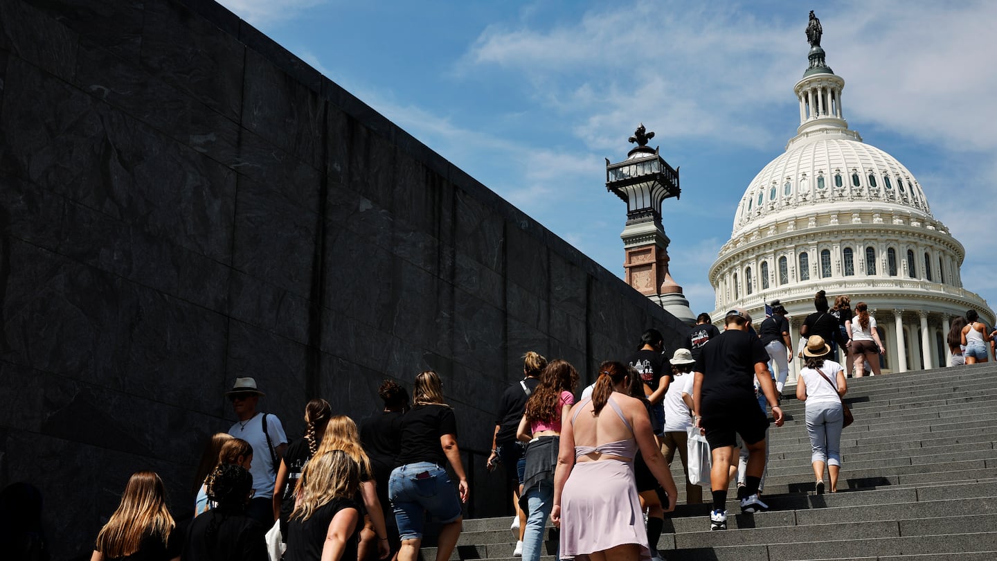 Visitors walked up the steps to the US Capitol building in Washington, D.C.  