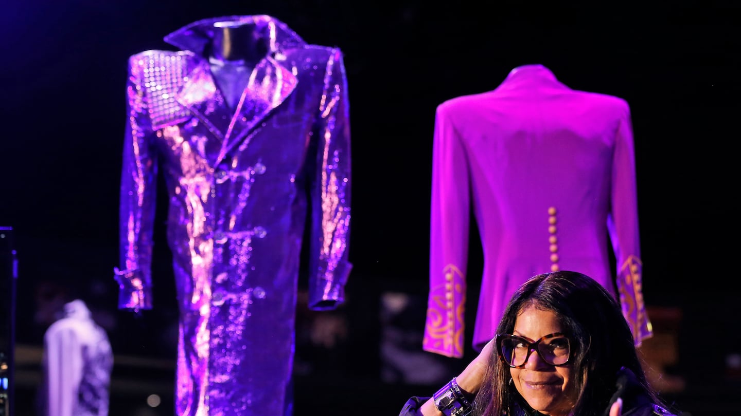 Ms. Nelson, sister of the late musician Prince, appeared in front of his costumes at the "My Name is Prince" exhibition in London, in 2017.