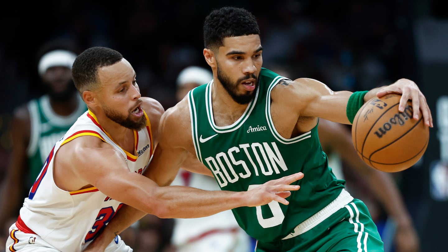 After years of chasing Stephen Curry (left), Jayson Tatum and the Celtics have taken the upper hand, despite Wednesday night's loss.