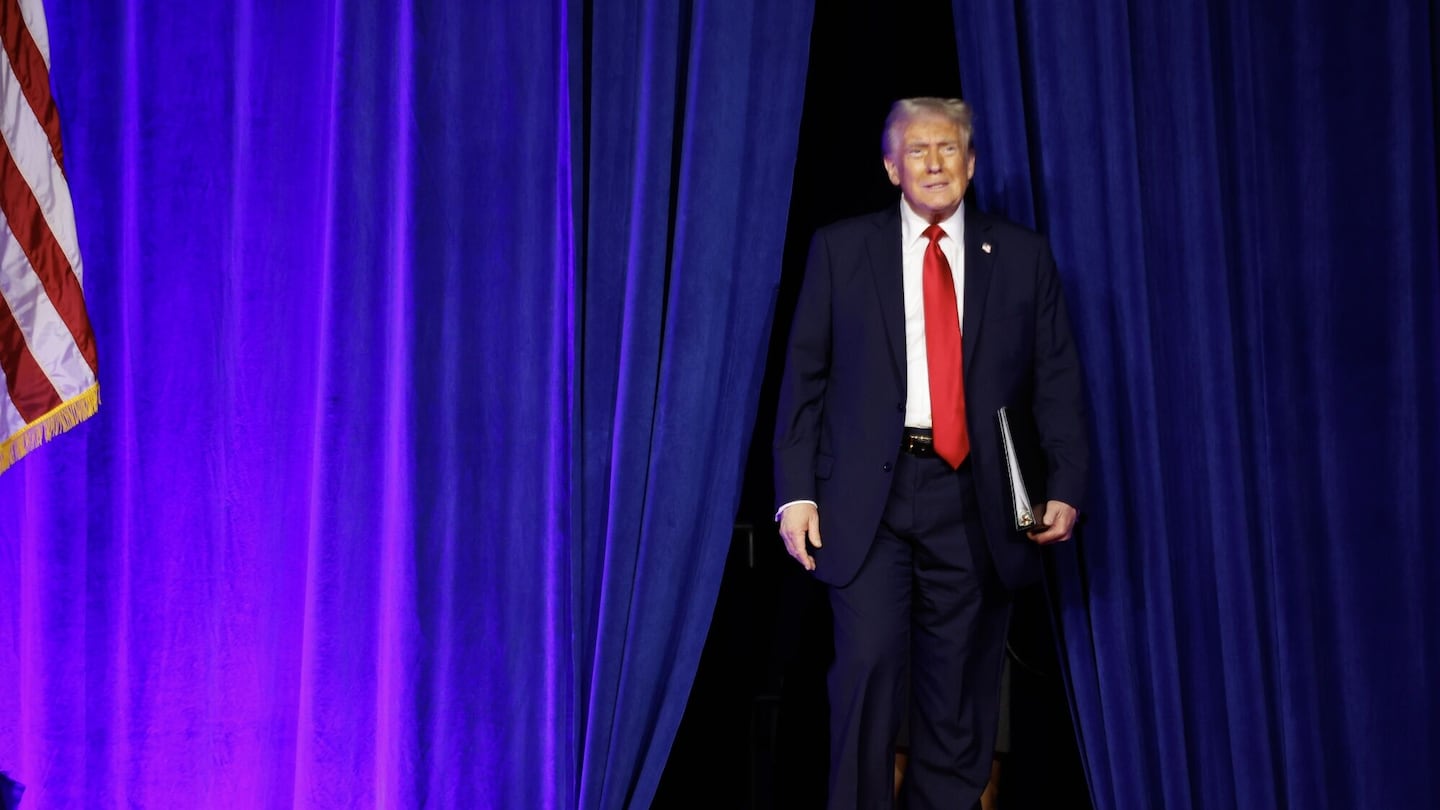 Donald Trump arrives to speak during an election night event at the Palm Beach Convention Center in West Palm Beach, Florida.