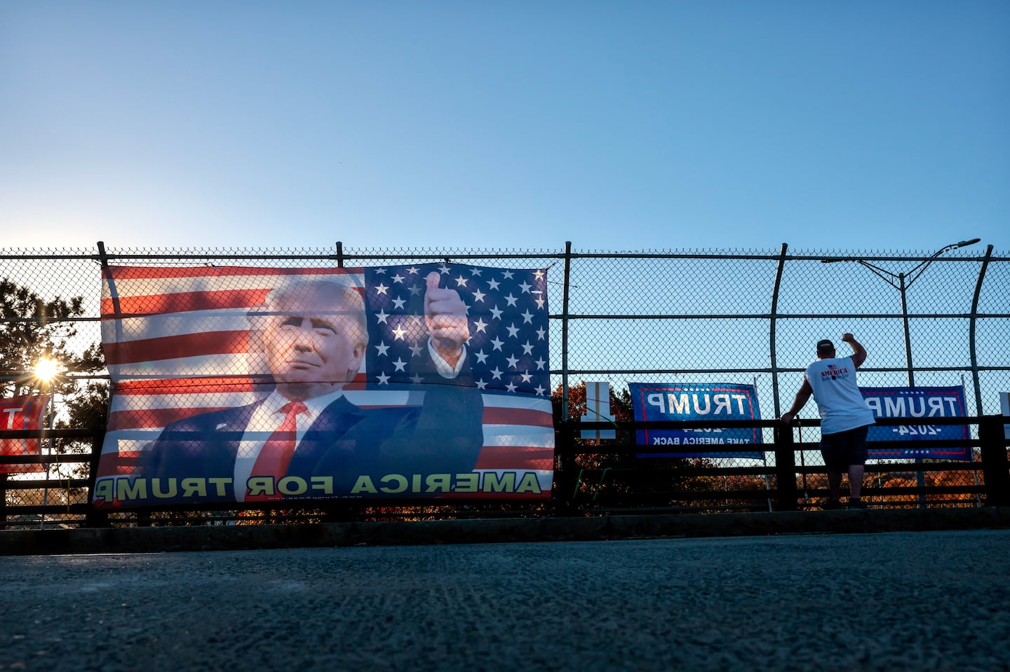 Trump supporter Tony Federico made his feelings known at an overpass in Quincy on Wednesday.