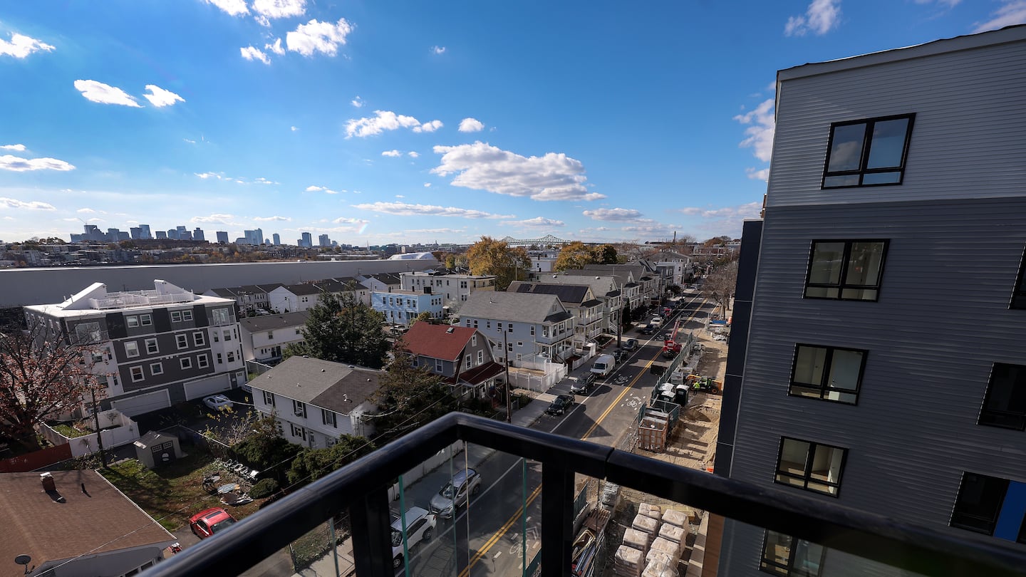 A view from the roofdeck of a new building in Chelsea that combines public housing for very-low-income tenants with market-rate apartments, an increasingly popular approach to redeveloping aging public housing stock in and around Boston.