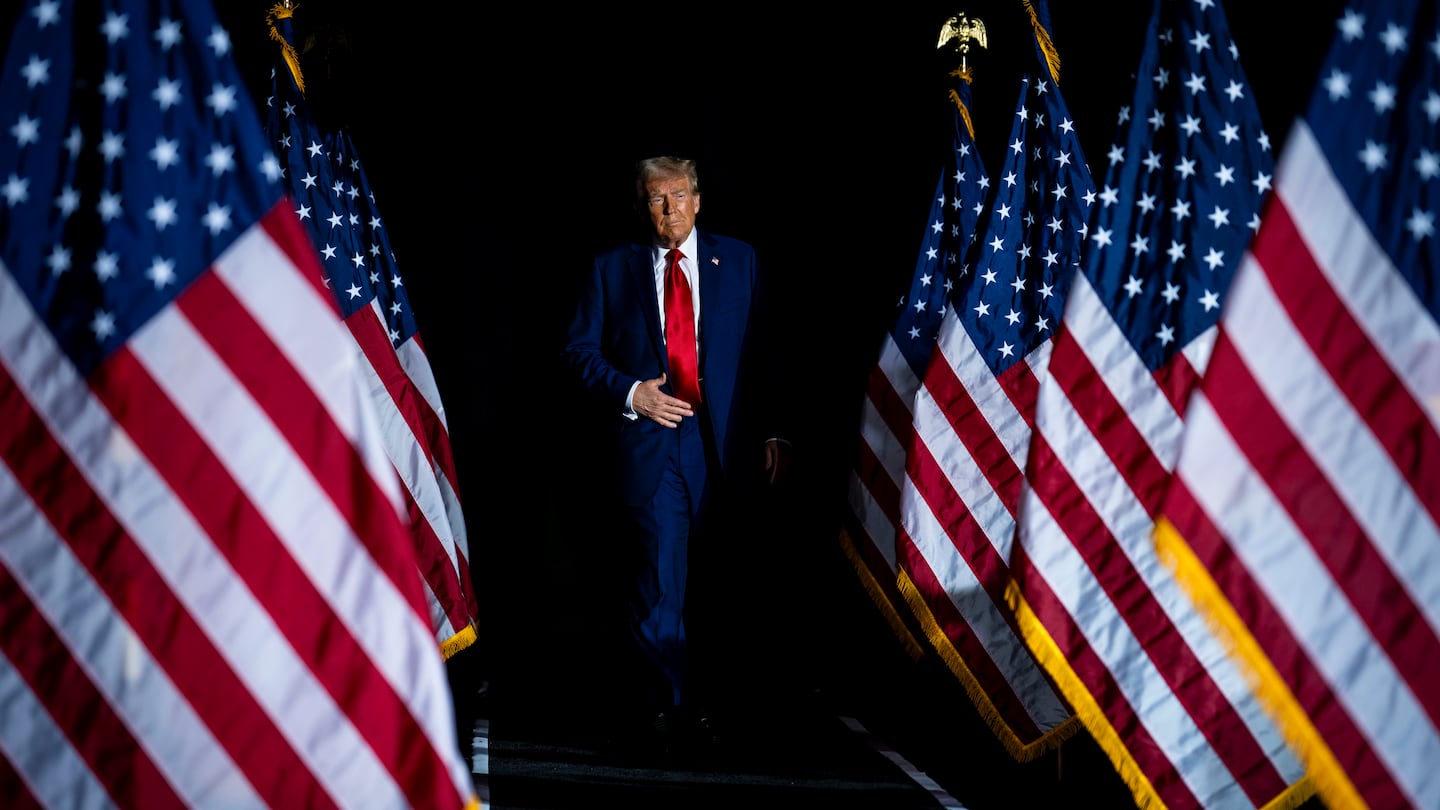 President-elect Donald Trump, the Republican presidential nominee, walks on stage during a campaign rally at Huntington Place in Detroit, on Oct. 18, 2024.