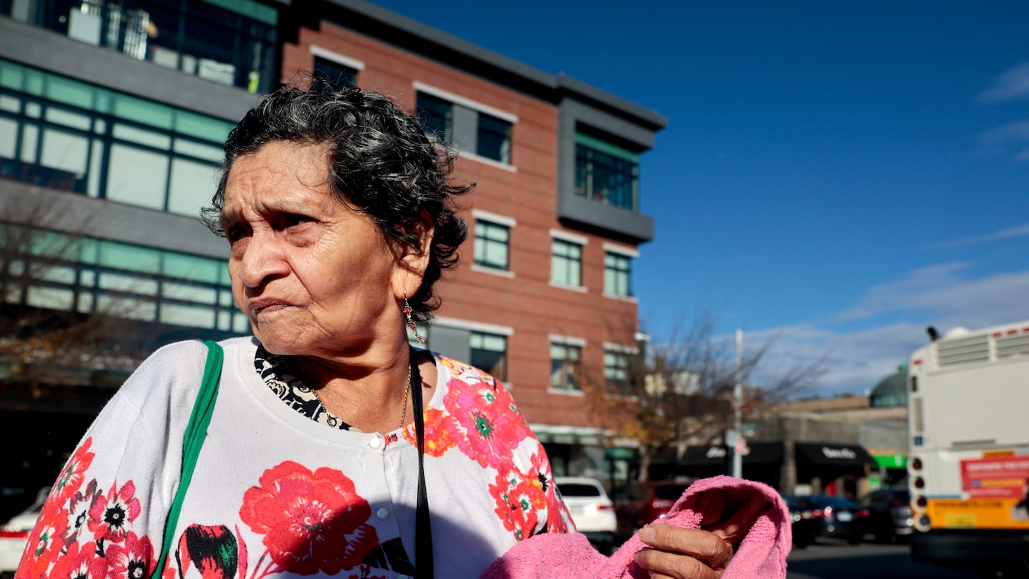 Maria Herrera spoke about the election at Maverick Square in East Boston on Nov. 6. Originally from El Salvador, Herrera is an American citizen and said she voted for Donald Trump.