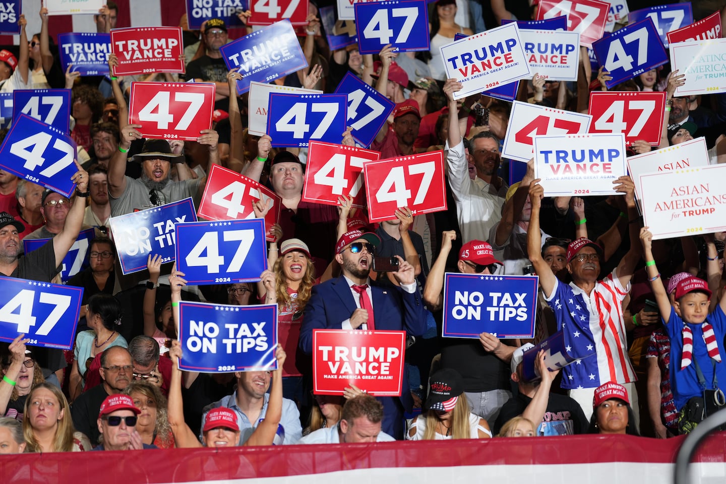 Supporters at Donald Trump's campaign rally at the Expo at World Market Center in Las Vegas on Friday, Sept. 13, 2024.