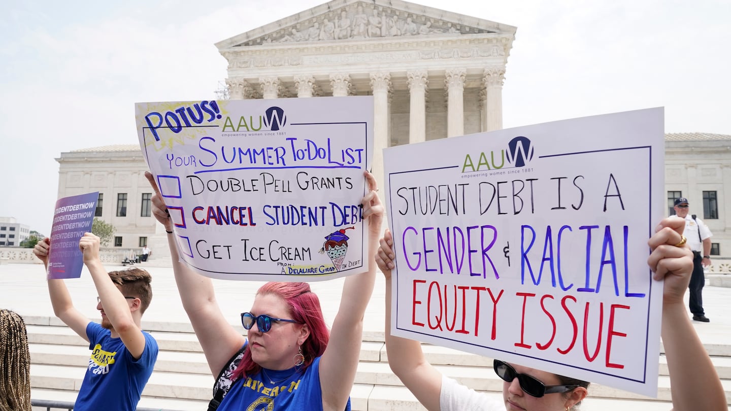 People demonstrate outside the Supreme Court, June 30, 2023, in Washington.