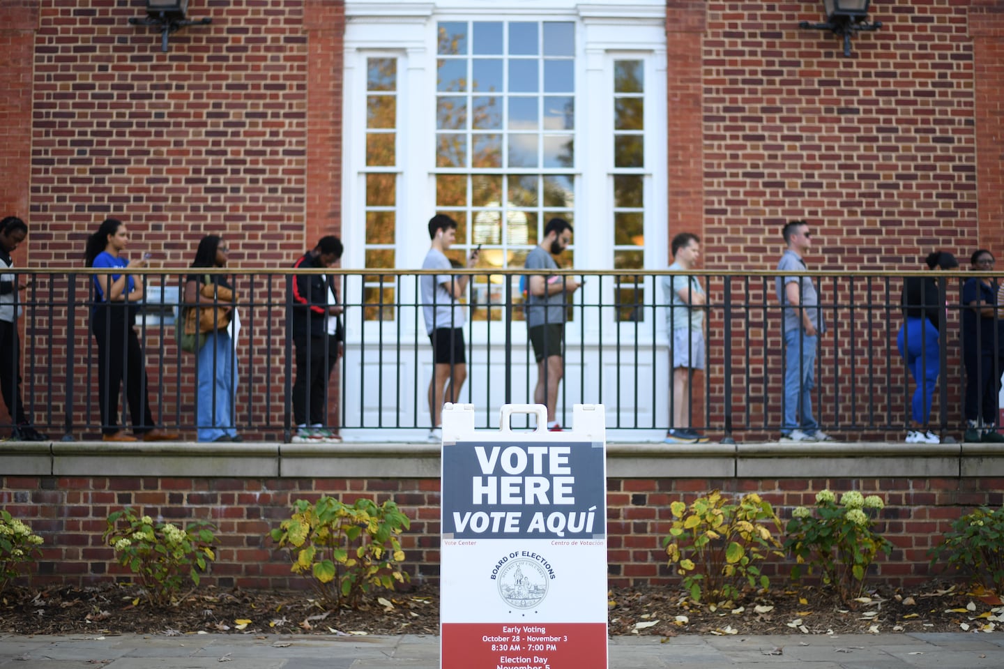 Voters line up at a polling station at the Georgetown Neighborhood Library in D.C. on Election Day.