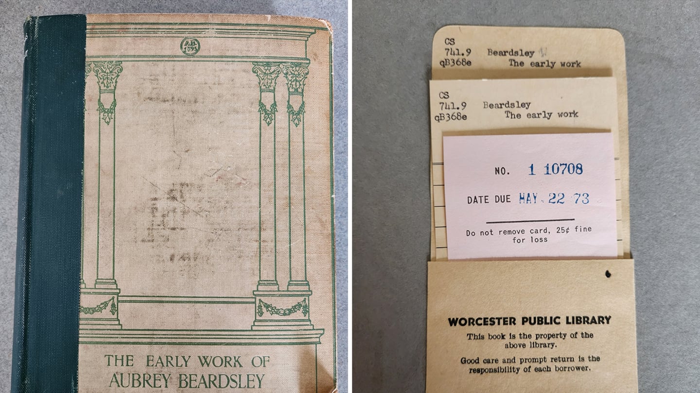 This copy of "The Early Work of Aubrey Beardsley" was borrowed from the Worcester Public Library and was supposed to be brought back by May 22, 1973.