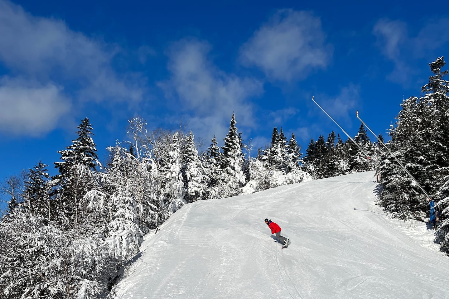 On Jan. 5, 2024, the summit of Loon Mountain had plenty of snow but the area had less than half of its trails open.