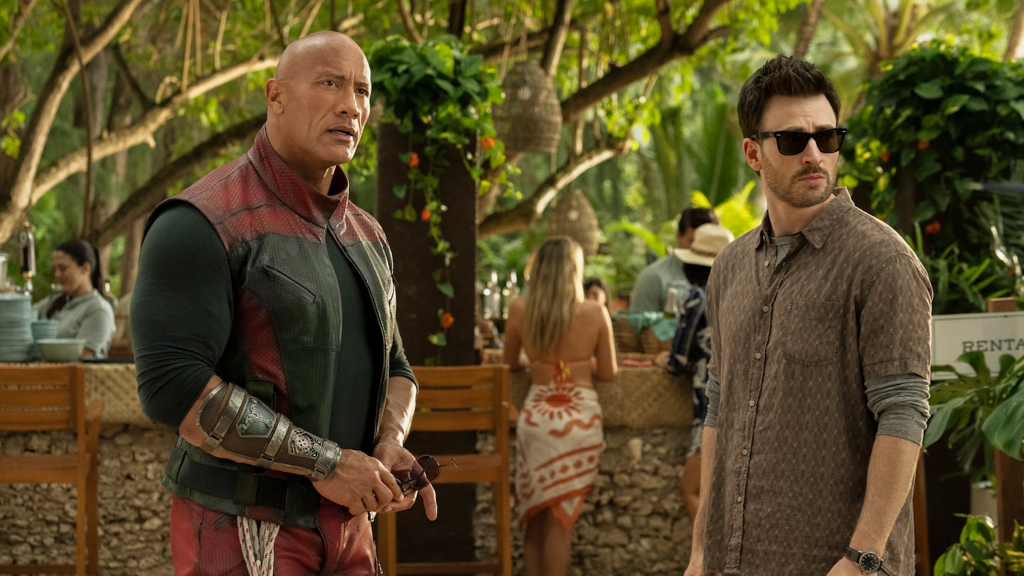 Dwayne Johnson (left) and Chris Evans in "Red One."