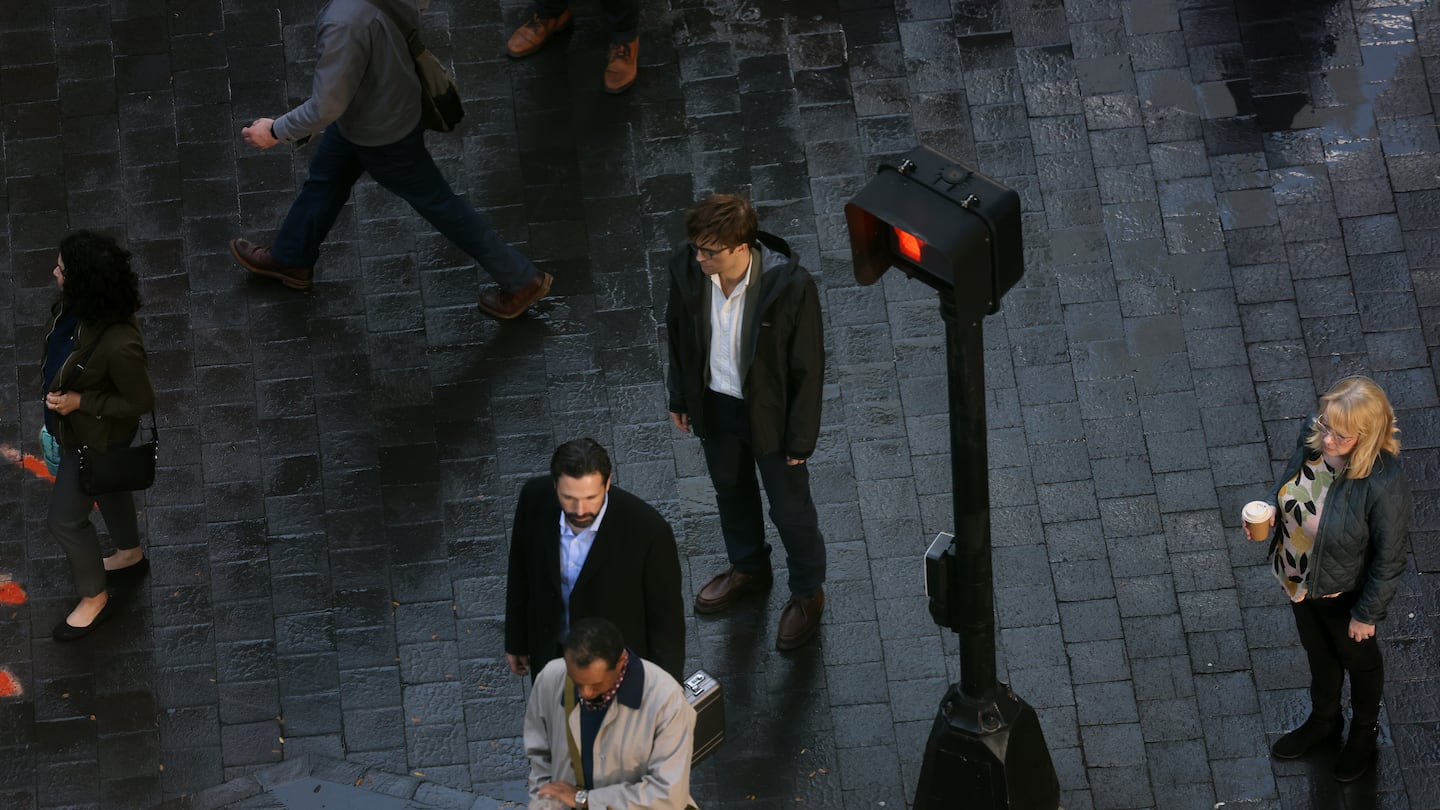 Robert Pattinson, center, filming "The Drama" in Boston Oct. 31.