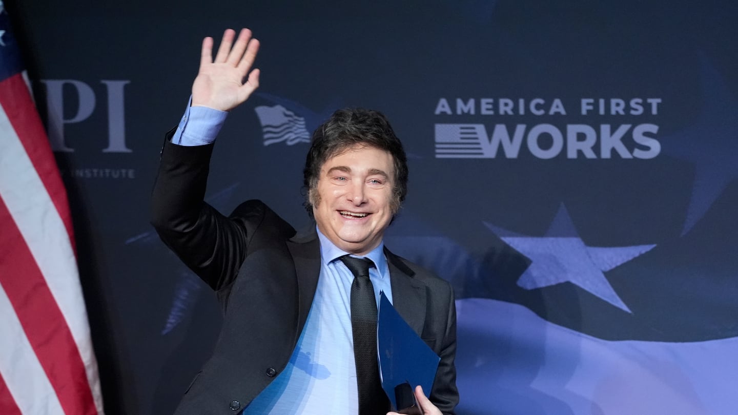 Argentina's President Javier Milei arrives to speak before President-elect Donald Trump during an America First Policy Institute gala at his Mar-a-Lago estate, on Nov. 14, in Palm Beach, Fla.