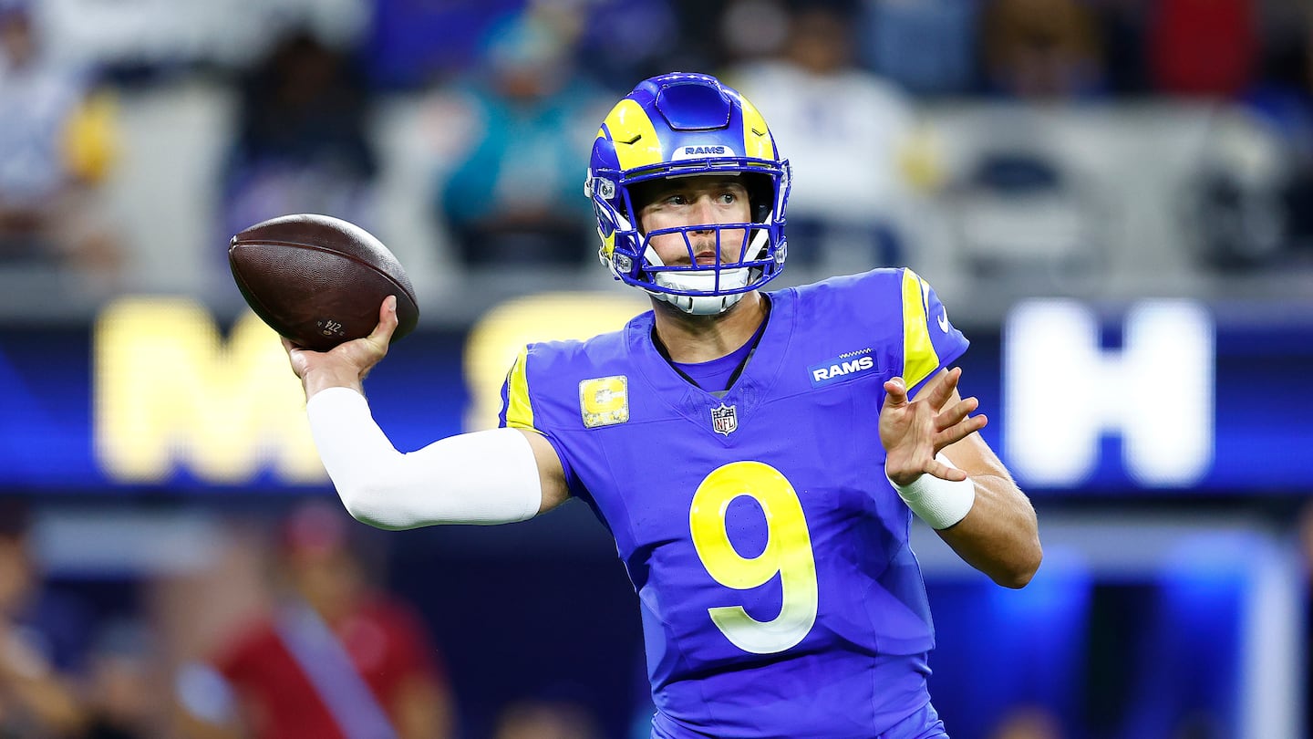 Rams quarterback Matthew Stafford, who is 10th in NFL history with 58,309 passing yards, is still on top of his game at age 36.