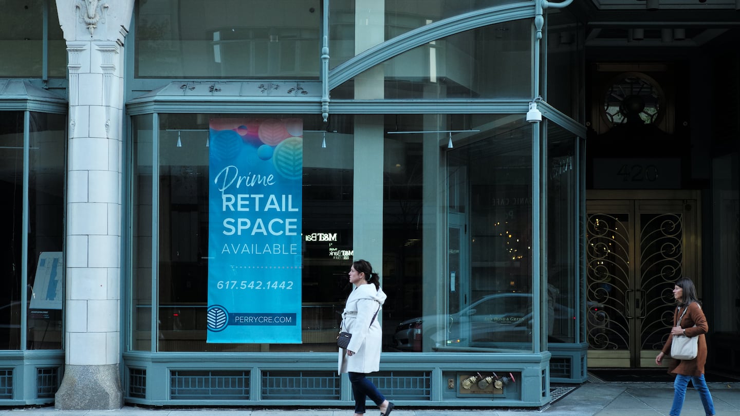 An empty retail space on Boylston St. on Nov. 15, 2024.