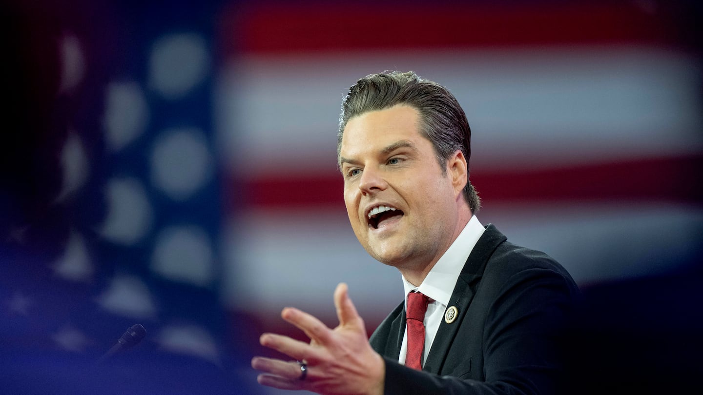 Representative Matt Gaetz, Republican of Florida, spoke during the Conservative Political Action Conference at the National Harbor, in Oxon Hill, Md., on Feb. 23. Gaetz resigned from Congress Wednesday after President-elect Donald Trump tapped him to be attorney general in his administration.