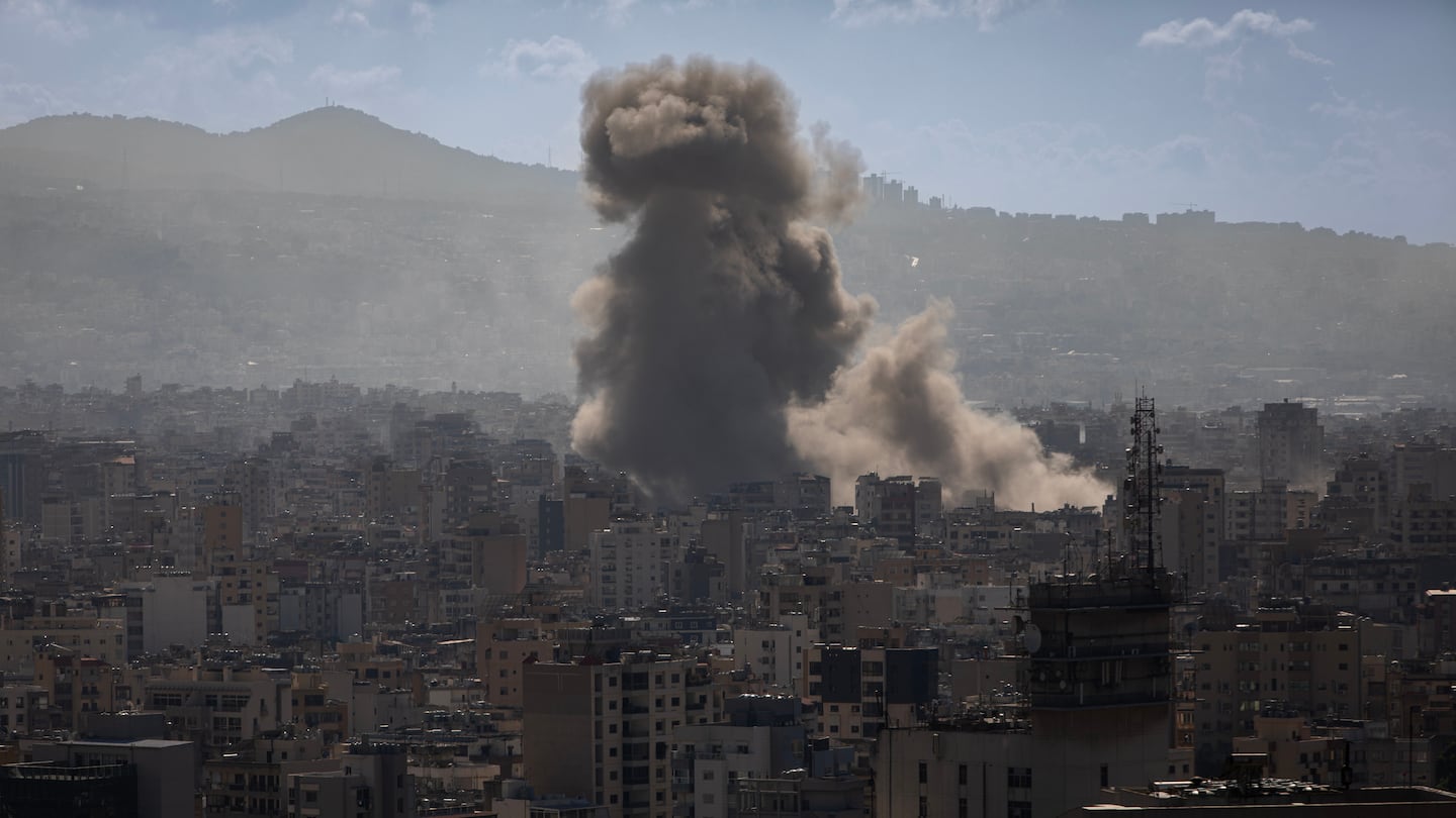 Smoke billowed into the air south of Beirut after an Israeli strike on Saturday.