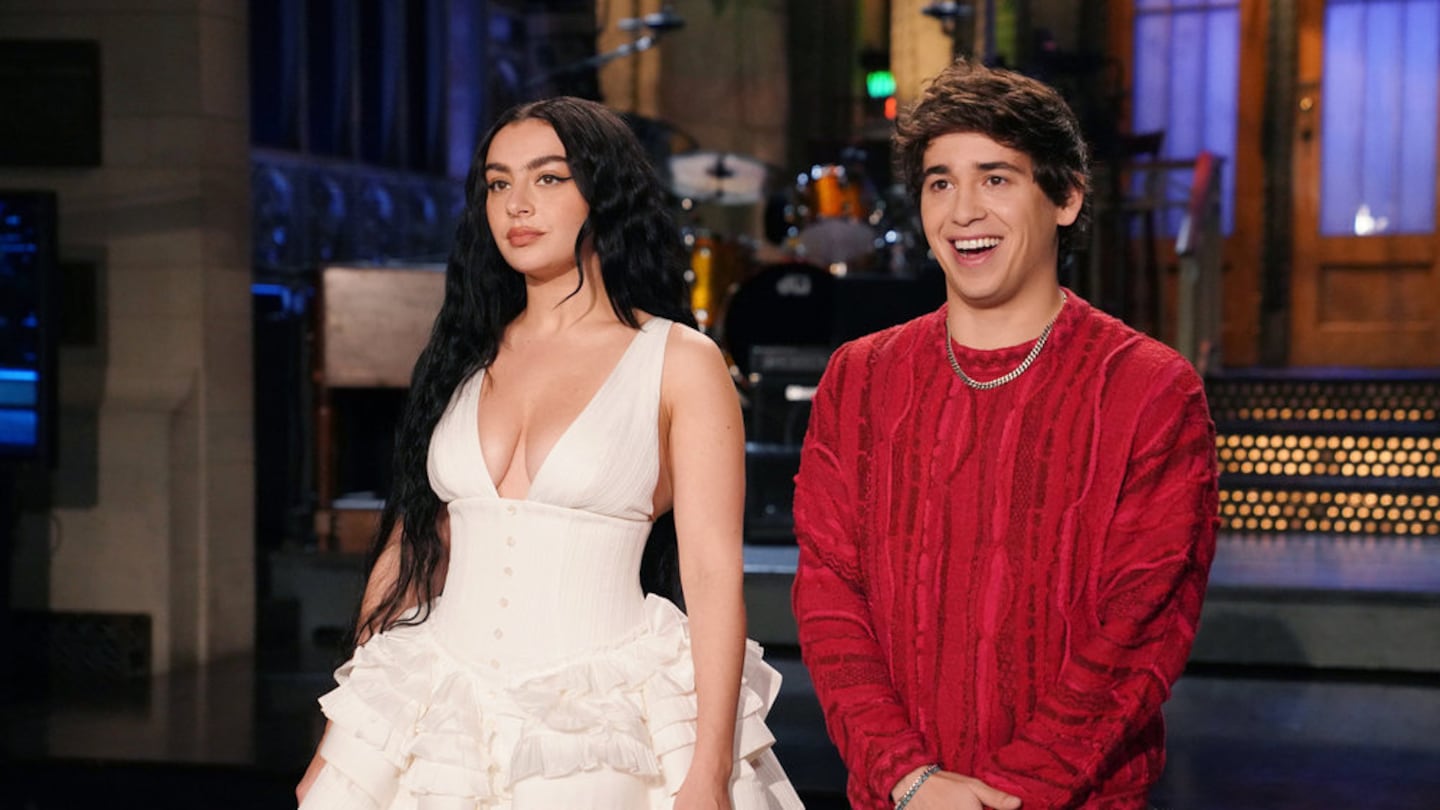 From left: Charli XCX and Marcello Hernández during Promos in Studio 8H for "Saturday Night Live" on Thursday.