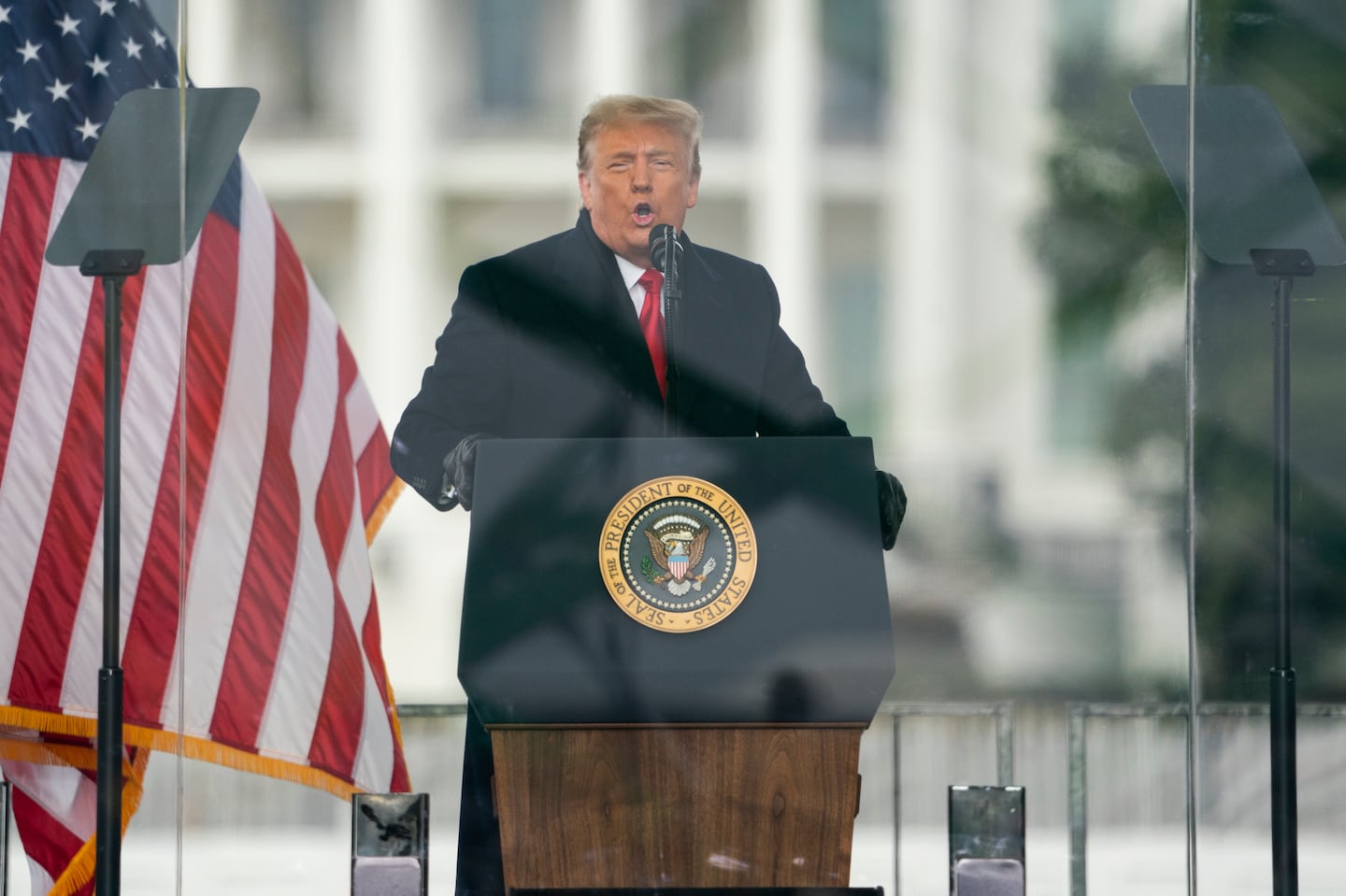 Donald Trump, then president, spoke during a Jan. 6, 2021, rally protesting the certification of Joe Biden as president in Washington, after which a mob of his supporters stormed the Capitol.