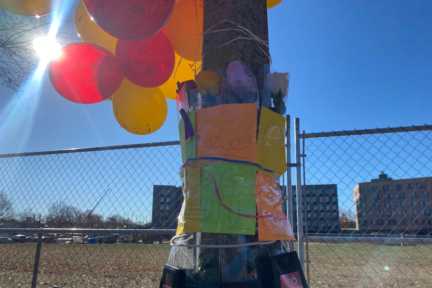 Mourners left cards, flowers, and candles at a memorial for Celia Simmons, 65, who was fatally stabbed in Ramsay Park on Saturday.