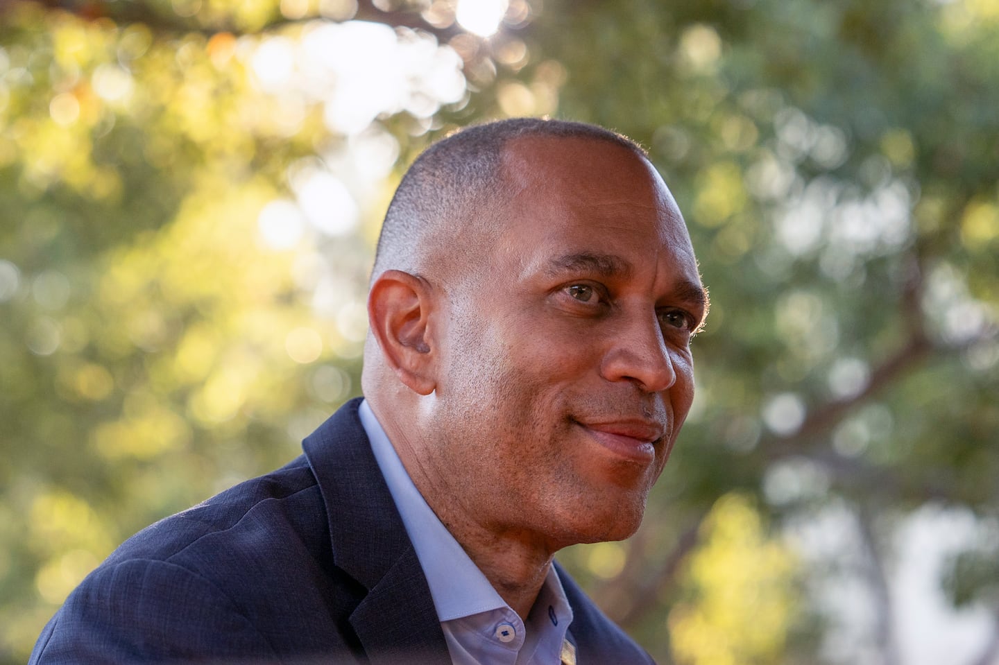 House Minority Leader Hakeem Jeffries during an interview with The Associated Press, Saturday, Oct. 12, 2024, in Irvine, Calif.