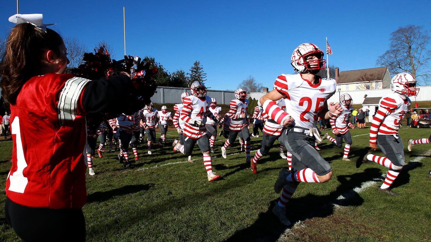 Amesbury takes the field for the 2023 rivalry game against Newburyport, which was celebrating its 100th anniversary.